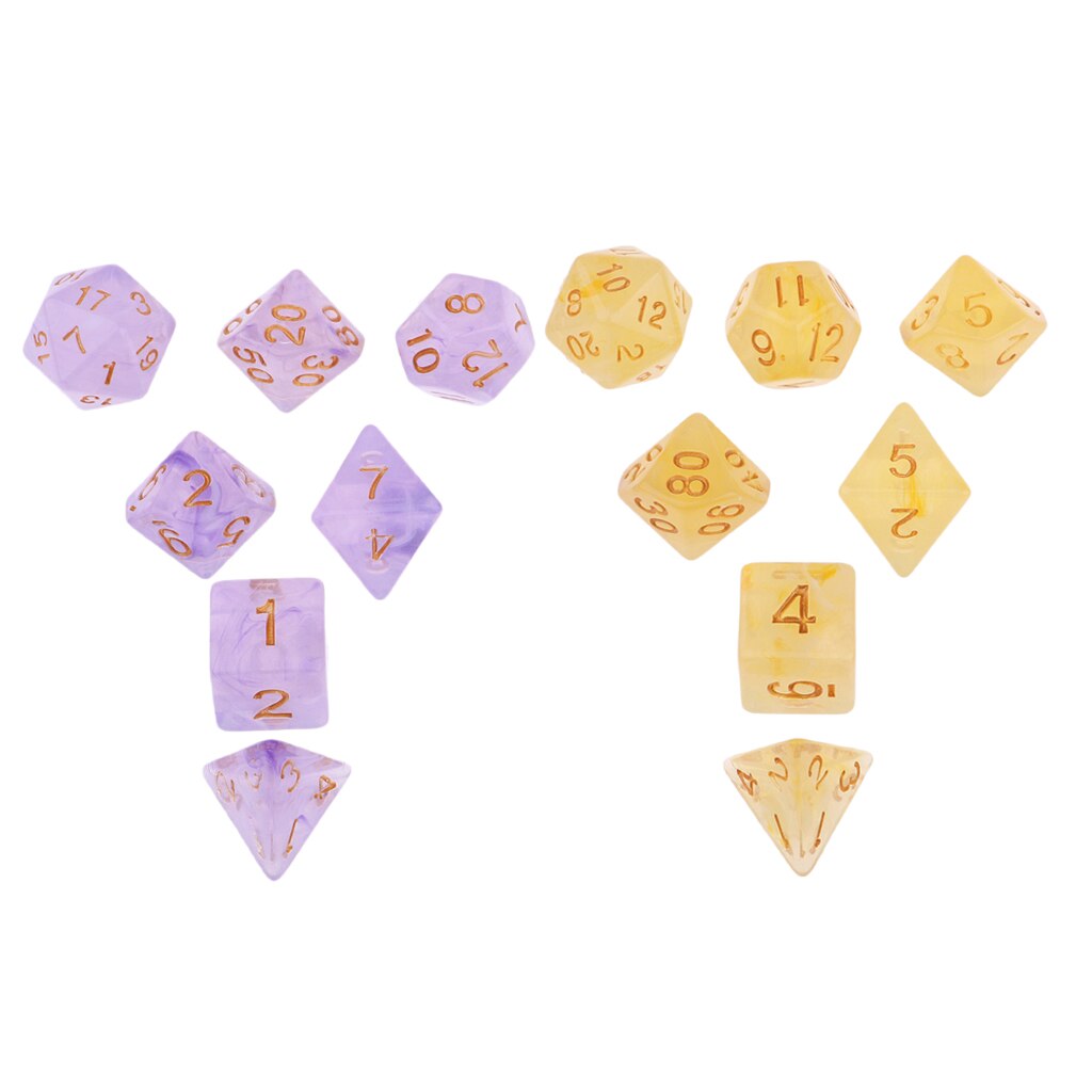 Pack  of 14 ädelstenar polyedriska tärningar set  d4 d6 d8 d &d trpg spel gul