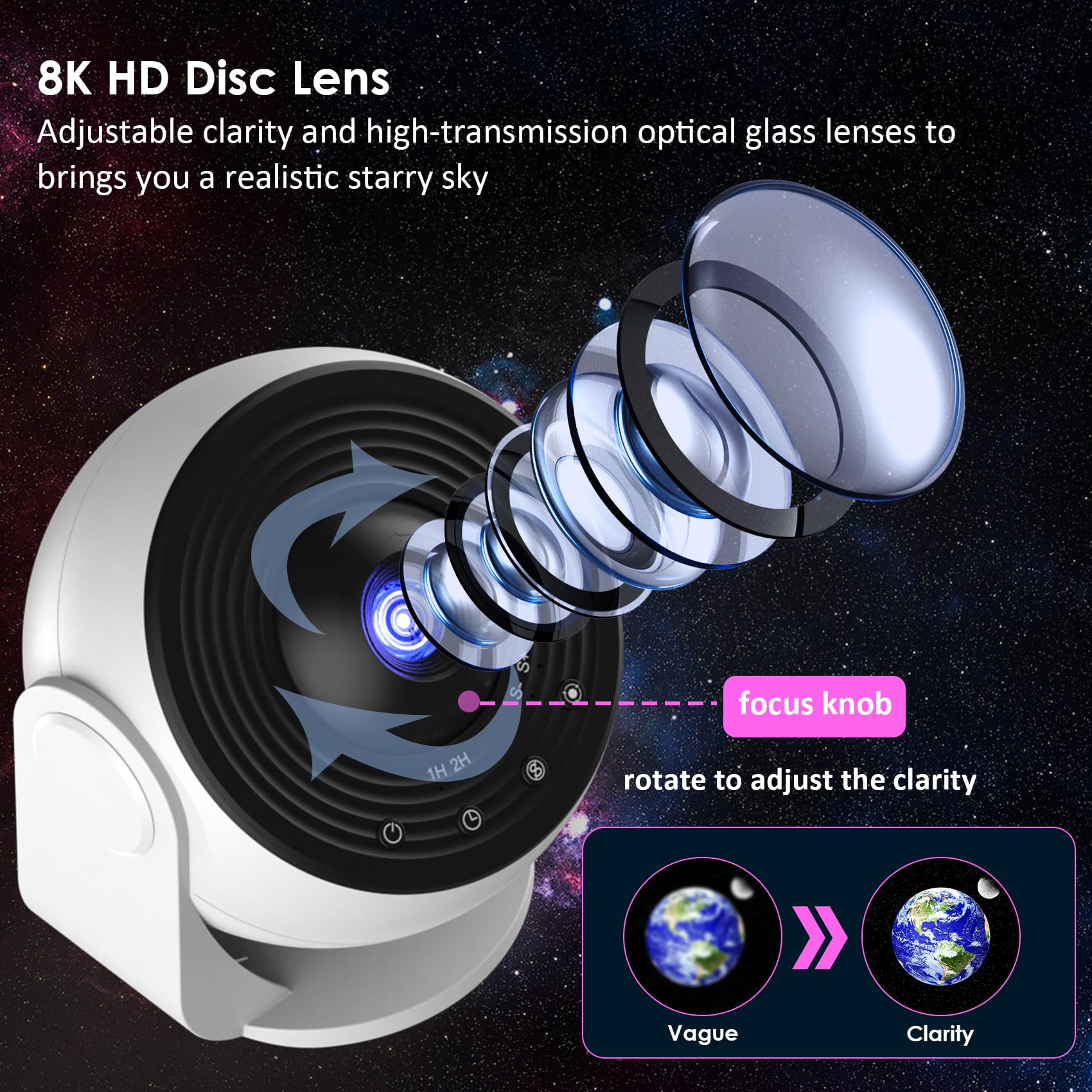 Projetor Galaxy Luz noturna Projetor de céu estrelado 360 ° Lâmpada planetária giratória para quarto infantil, presente de dia dos namorados, decoração de casamento