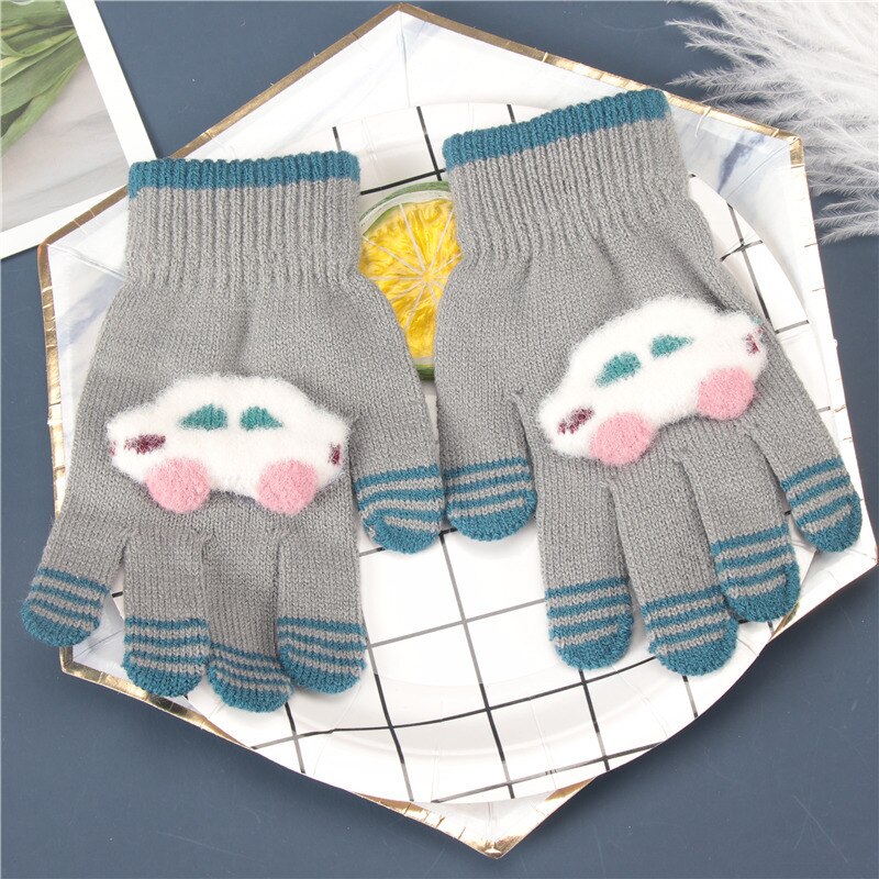 Baby Meisjes Handschoenen Volledige Vinger Voor Kinderen Cartoon Auto Wanten Warmer Kids Herfst Winter Handschoen School Jongen Wollen Gebreide Mitten