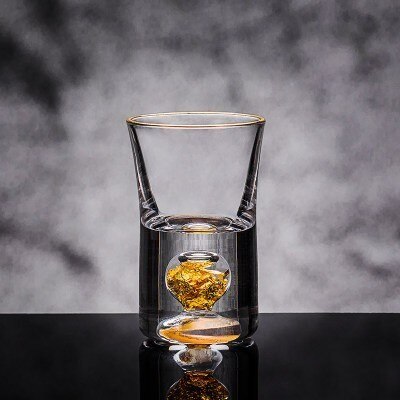 Førsteklasses manuelt krystallskuddsglas bygd i rent gullgullblad brennevin brannvann mini vinkopper vindelerboks: 1 glass