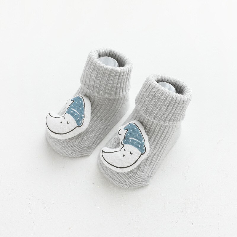 Herbst Winter Weiche Baumwolle Baby Mädchen Socken Neugeborenen Karikatur Ebene Baby Socken Kleinkind Baby Junge Socken Anti Unterhose Boden Socke frühling: grau Mond