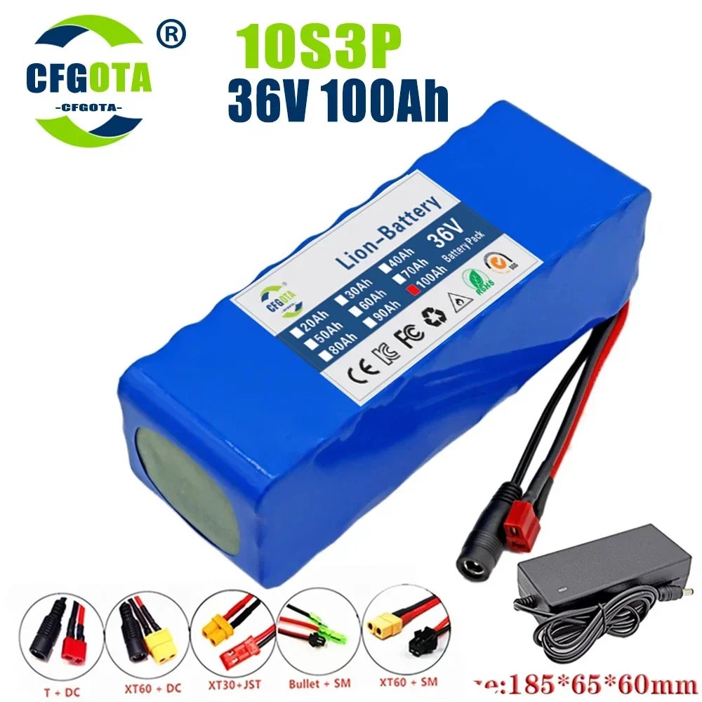 36V 100ah 18650 Batterij 10S 3P 100000Mah Ingebouwde 15a Bms, 250W-500W Batterij + 42V 2a Oplader