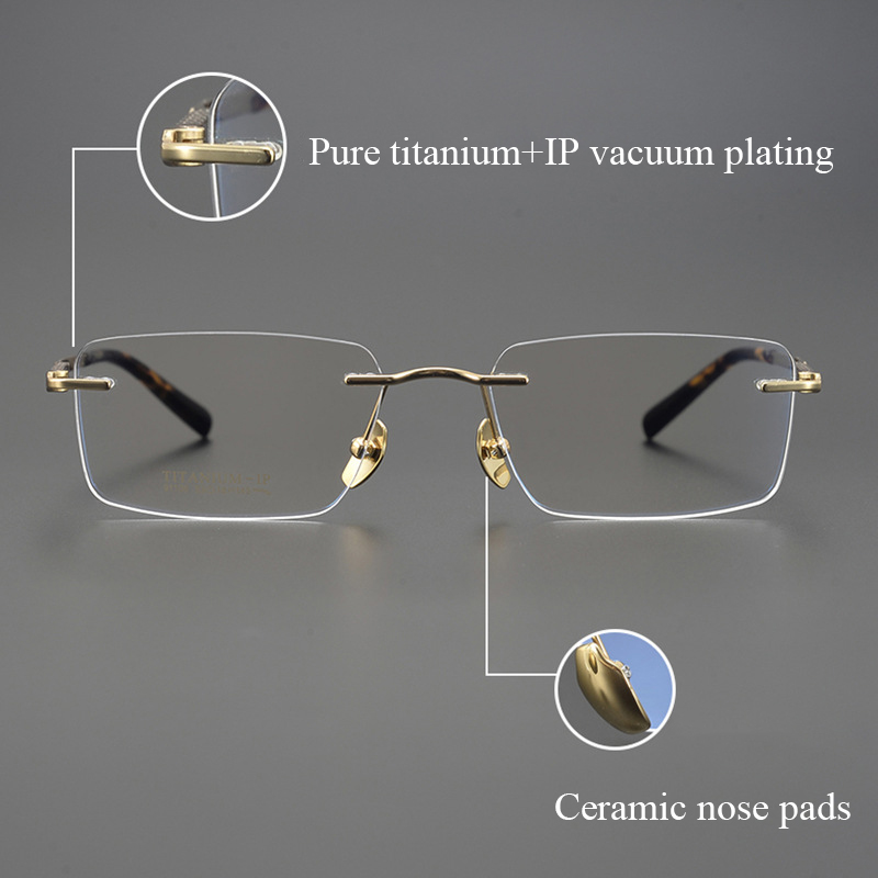 BCLEAR Titanium Rimless Glasses Frame Men Myopia Prescription Eyeglasses Frames Luxurious Brand Square Spectacles