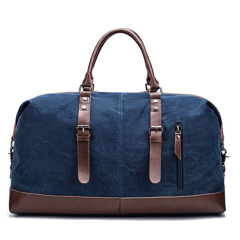 Canvas Reistas Mannen Lederen Outdoor Schoudertas Messenger Grote Capaciteit Tote Bag Bagage Duurzaam Koe Lederen: Dark Blue