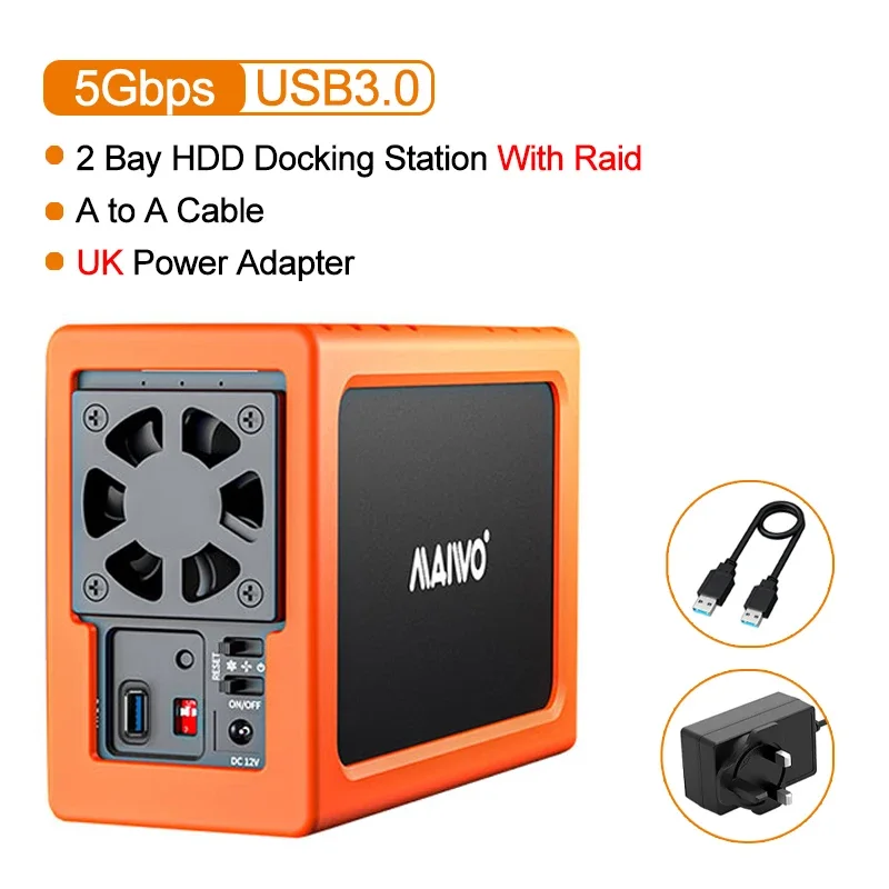 MAIWO 2 Bay HDD Docking Station SATA To USB 3.0 Hard Drive Docking Station for 3.5 Inch Hard Drive Case with 4 RAID Modes Case