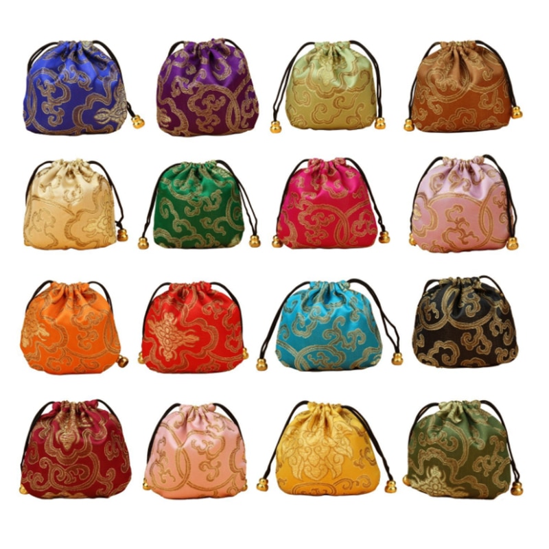 20Stck 11x11cm die Seide Tasche Kordel tasche Mischfarben Halskette Armbinde Perlen Taschen Schmuck Verpackung Weihnachten/ hochzeit Tasche