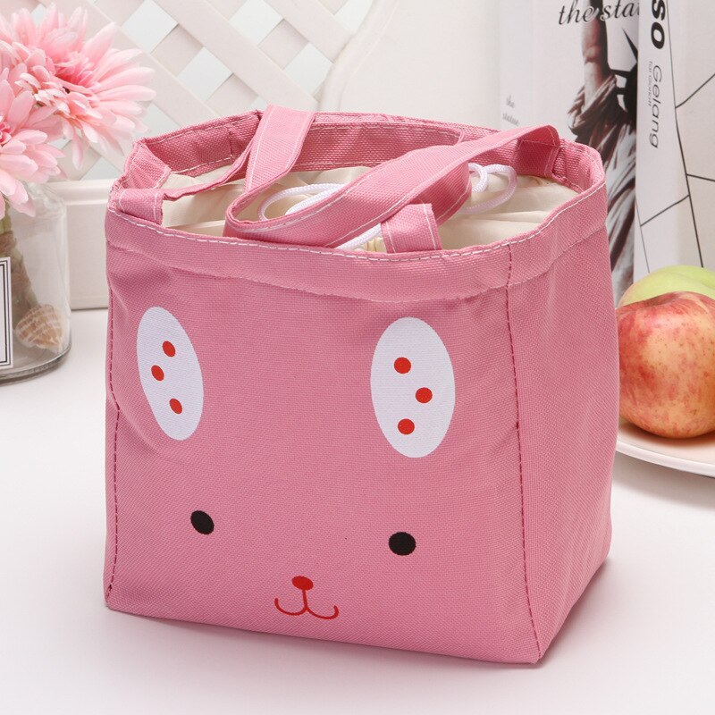 Portable Canvas Cold Proof Lunch Bag Student Cartoon Cute Aluminum Film Lunch Box: Rabbit powder