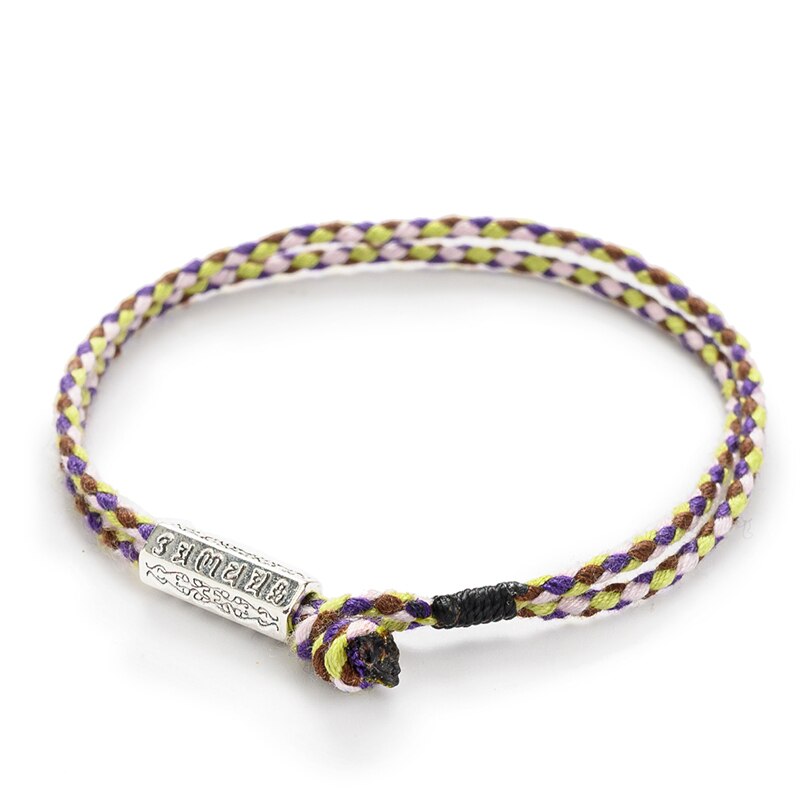 Handmade Tibetan Buddhist Braided Cotton Thread Lucky Knots Bracelets Silver Bead Carved Mantra Amulet Woven Bracelet For Men