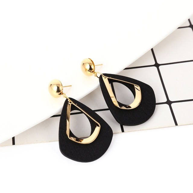 Boucles d'oreilles Vintage en forme de goutte d'eau en bois pour femmes, longues et creuses en métal, style bohème, bijoux de fête,: PLAQUÉ ARGENT