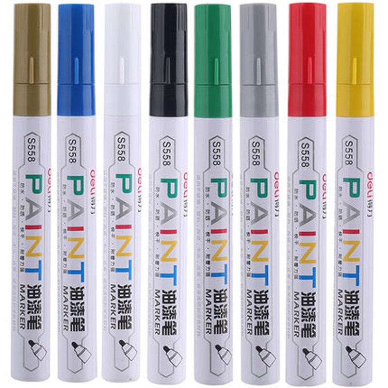 Deli 1pcs white mark pen oil 8 colors black silver gold waterproof do not fade paint pen marker pen
