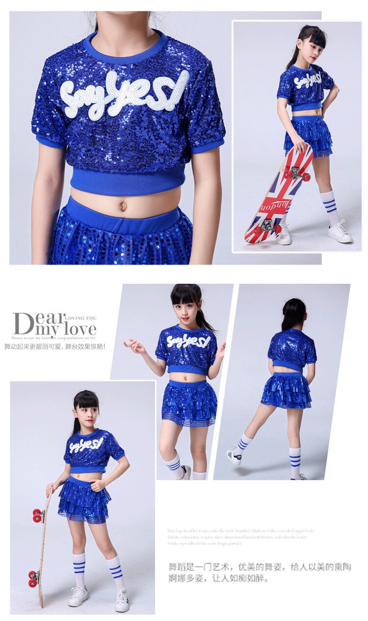 Jazz Costume Girls Blue Hip Hop Set Street Dance Performance Clothing Stage Wear Clothes Dance Costumes for Kids