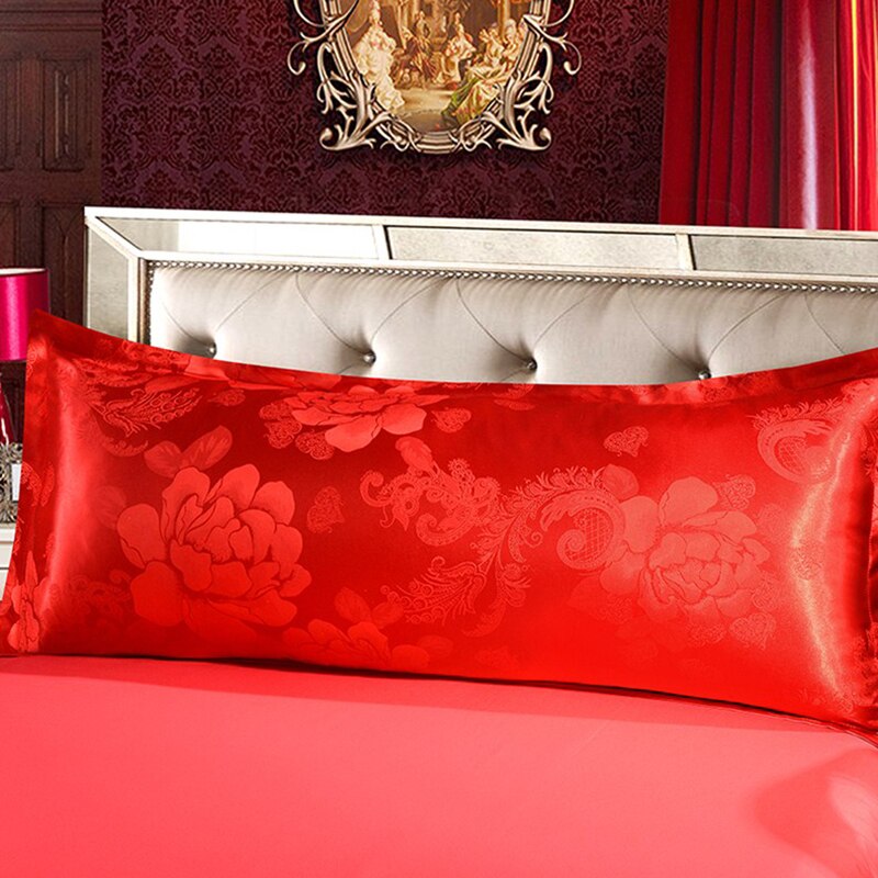 Satin langt sengetøj pudebetræk jacquard blomstermønster blød glat krop pudebetræk maskinvaskbar pudebeskytter: D / 48 x 120cm