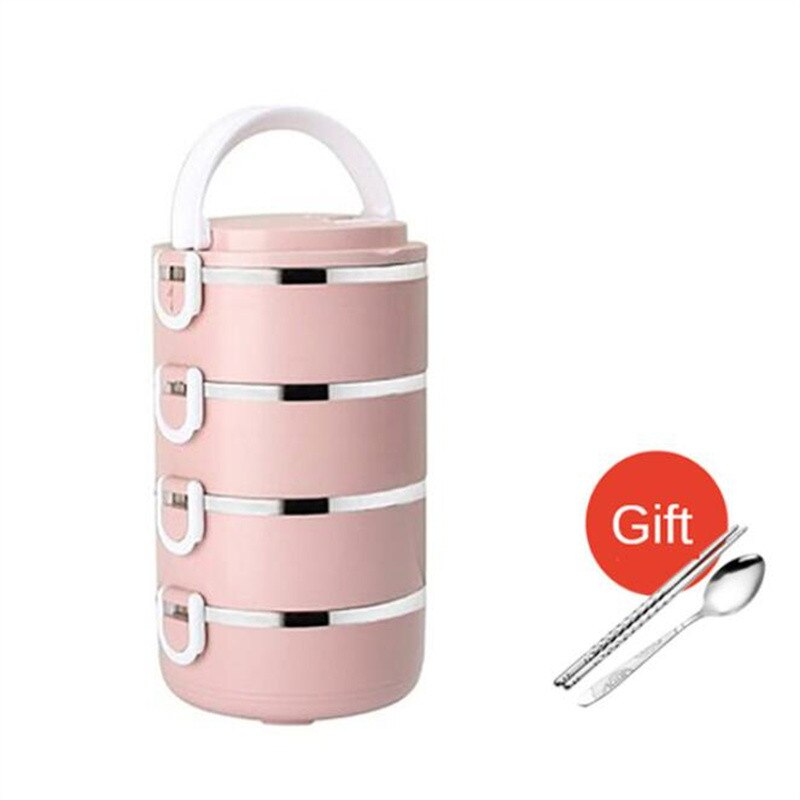 Microwave Stainless Steel Thermal Lunch Box Food Storage Box Travel Picnic Leakproof Portable Students Work Adult Lunch Box: Pink 4 Layer