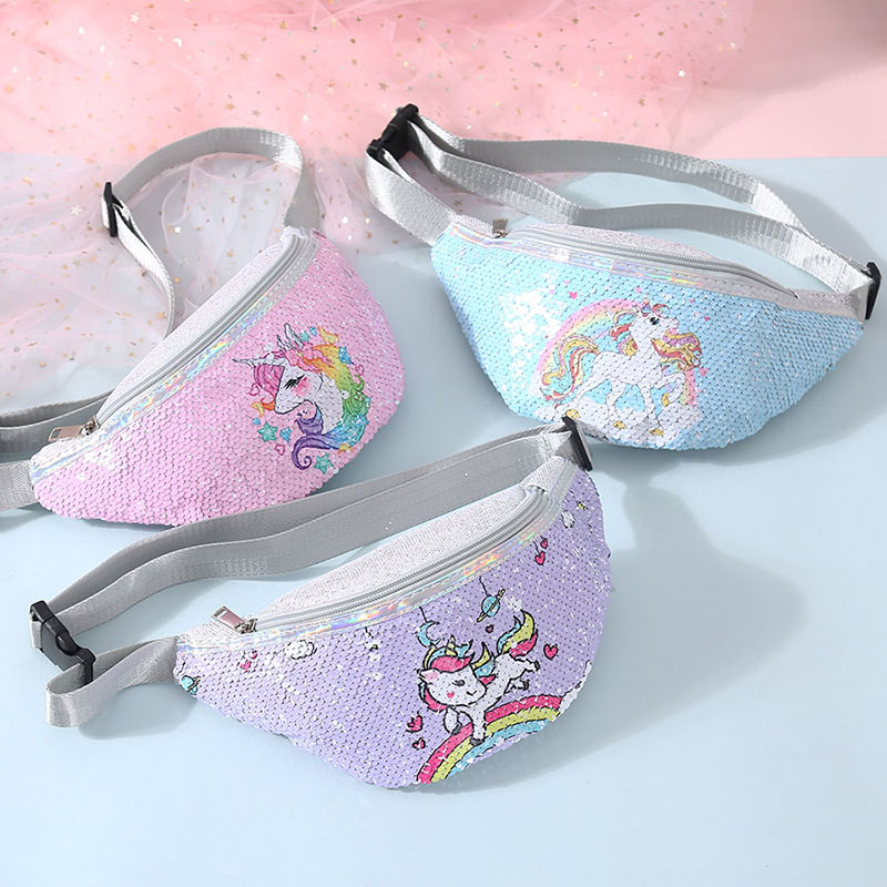 Unicorn Sequins Girls Belt Waist Pack Fanny Girls Belt Mermaid Sport Bag Cartoon For Women Chest Waist Bag Pack Pouch