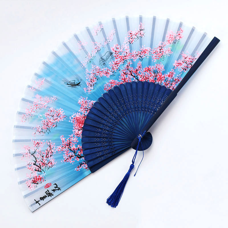 Eventail de fleurs repliable en soie | Vintage de Style chinois, pour fête de mariage danse, accessoires à main de: 7