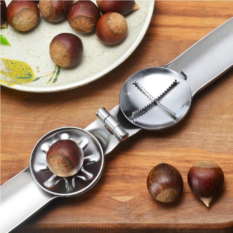 304 Stainless Steel Manual Chestnut Opener Peeler Metal Nutcracker Sheller 2 in 1 Chestnut Nut Clip Cutter Gadgets Kitchen Tools