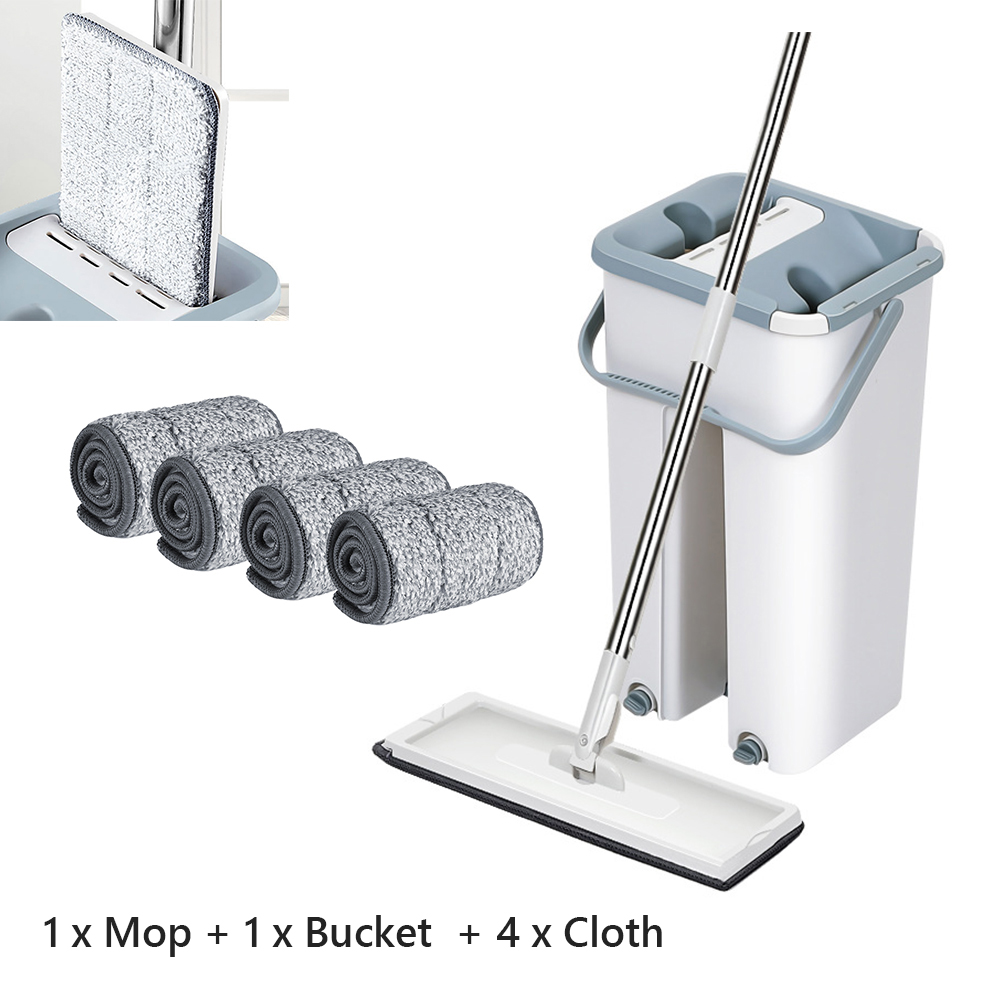 Rengøringsmopper gulvmoppe til hjemmet mikrofiber vådmoppe med spand klud flad klemmespray badeværelse køkken ren fri håndspin: Sæt 2