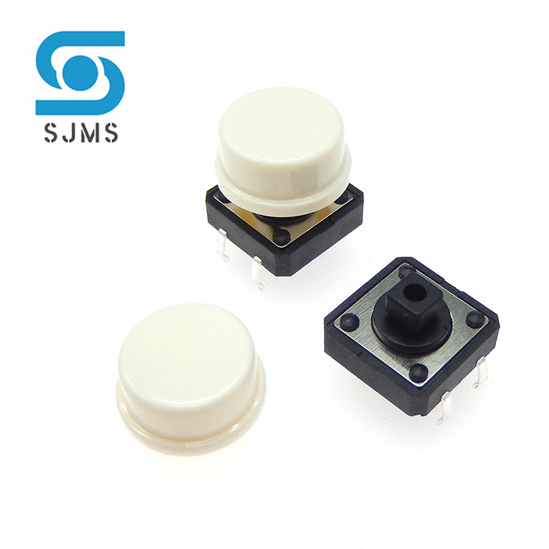 10 Stks/partij 12*12*7.3Mm Tijdelijke Tactiele Schakelaar Dip 4 Pins Tactiele Drukknopschakelaar Met Cap Momentary Tact Schakelaar 12X12X12.3 Mm: WHITE