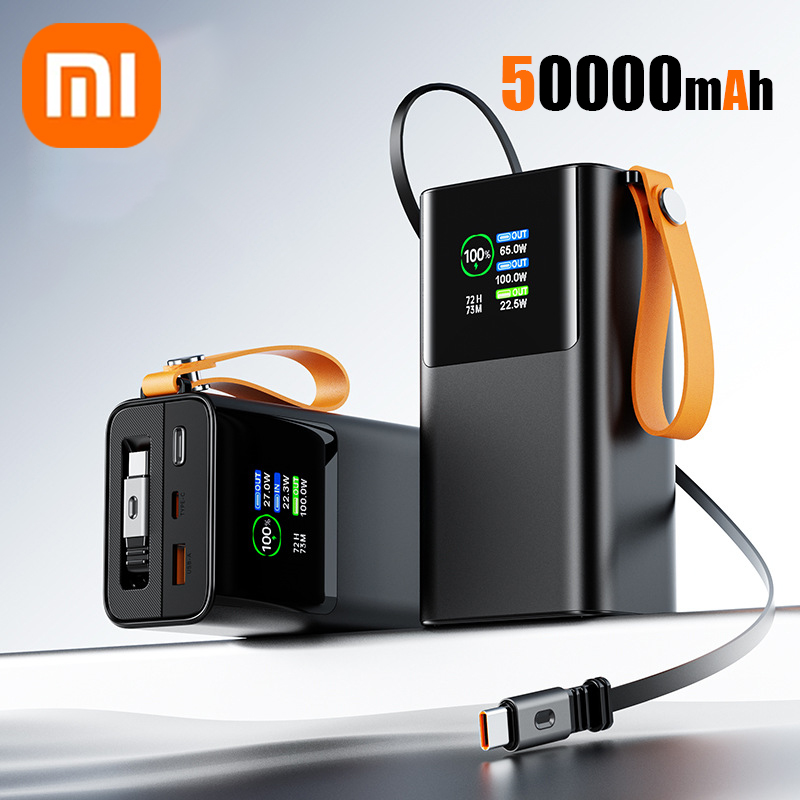 Xiaomi 165w 50000 mah powerbank bärbar pd externt batteri led powerbank för macbook pro för ipad snabbladdningsstation: Silver-