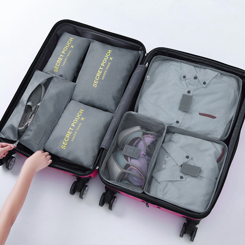 7 Teile/satz Reisetasche Kleidung Unterwäsche Schuhe Verpackung Organisatoren Cube Tragbare Kulturbeutel Machen Up Pouch Reise Zubehör Liefert: F13