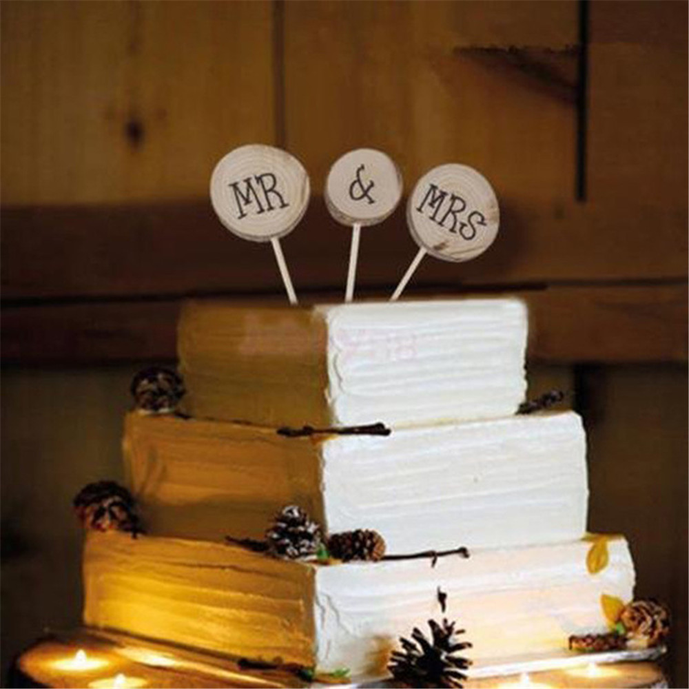 3 stk mr &amp; fru rustikk bryllupskake toppers forlovelse trebokstaver #39 valentinsdag jubileumsfest dekorasjon