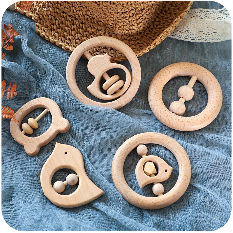 1Pc Baby Speelgoed Houten Rammelaar Dier Vogels Maan Ring Bpa Gratis Montessori Educatief Speelgoed Peuter Rammelaar Newnorn Voor kinderen Speelgoed