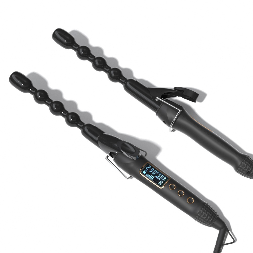 Ceramic Spiral Curling Iron Gourd Curling Wand Deep Curly Hair Styler Curls Magic Hair Curlers Bead Wave Machine LED Display: Default Title
