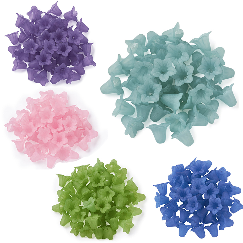 50pcs Transparent Acrylic Flower Beads Spacer Bead Cap Frosted for Jewelry Making DIY Bracelet Necklace Supplies 16x12mm