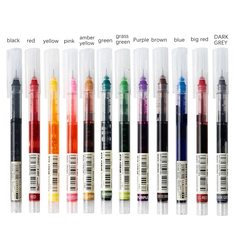 Set Pixuri Gel - 12 Buc - Vârf Scriere 0.5mm - Cerneală Uscare Rapidă - Negru, Roșu, Albastru și Culori