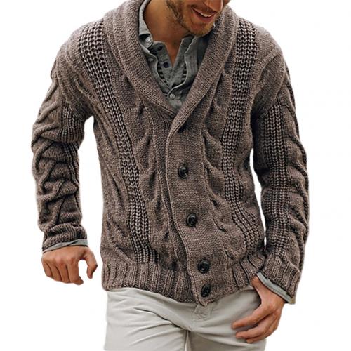 Décontracté hommes hiver à manches longues torsion tricoté manteau hiver automne hommes couleur unie tricoté pull boutons Cardigan veste manteau: Marron / L