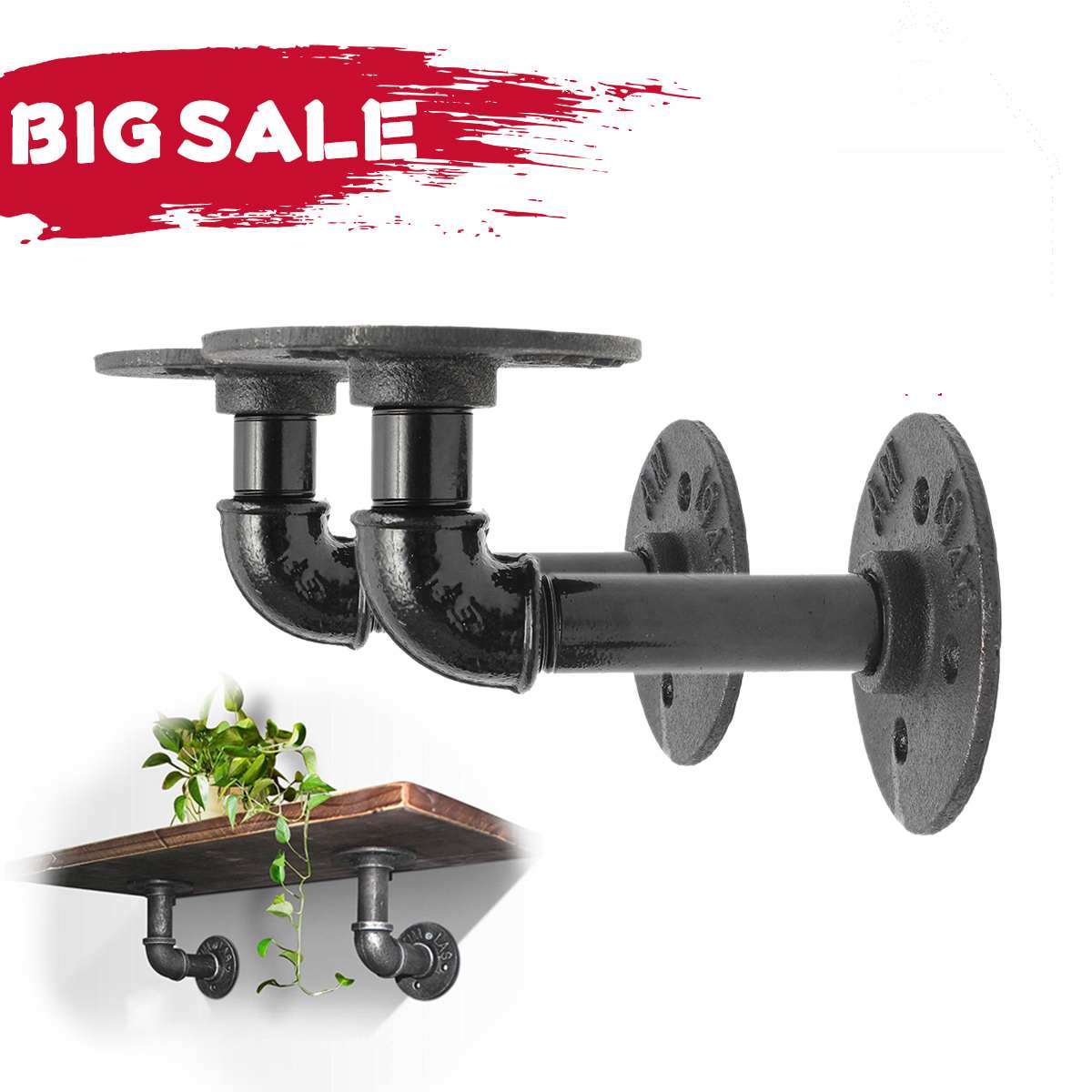 Industriële Pijp Zwart Ijzeren Pijp Beugel Muur Drijvende Opslag Plank Rek Ondersteuning Frame Beugel Home Improvement Hardware 2 Stuks