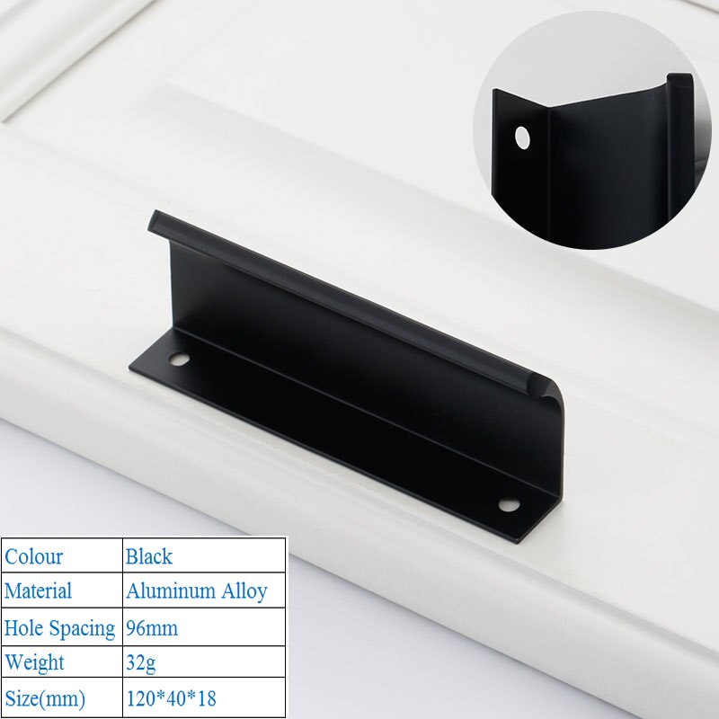 Poignées murales modernes et simples pour tiroirs, avec boucle de meubles décoratifs américains, haut de gamme: Black 6814-96mm