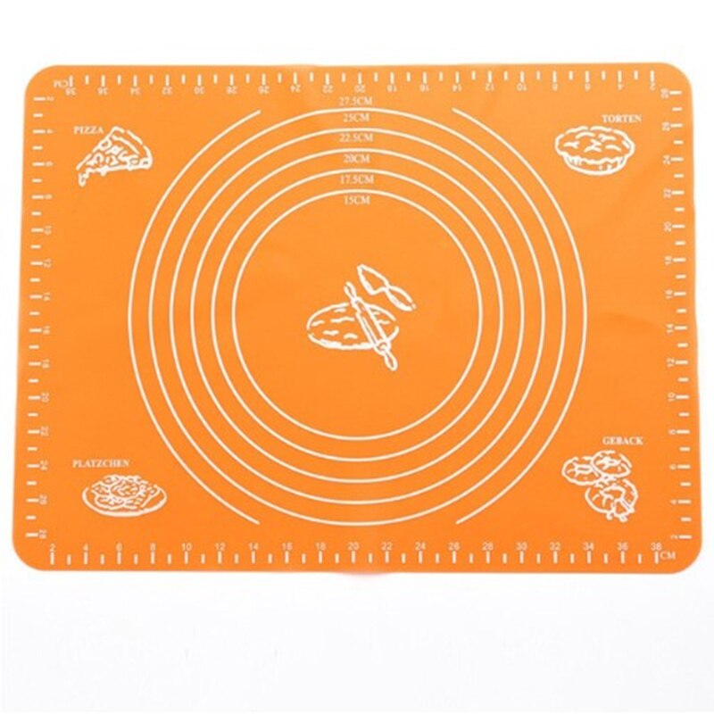 Tvålknådningsmatta skiva pizzaplåt kök bakformsdyna bakning silikonmaskin fondant linjal mjuk macaroo ugn kaka bakverk: Orange 40 x 30cm