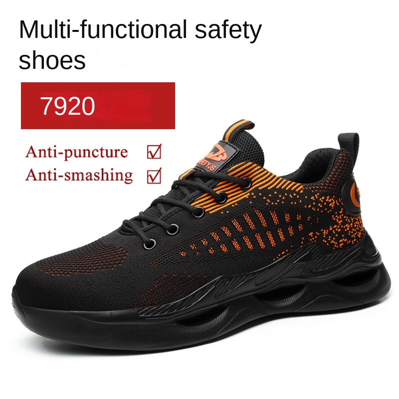 Men's Rotating Button Safety Shoes Steel Toe Work Sneakers Indestructible Shoes Puncture-Proof work Boots Air Cushion Men Boots: 42 / Orange