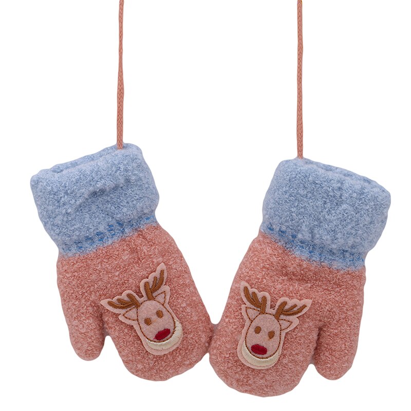 Children Clothing Cotton Flock Spring Autumn Winter Gloves Toddler Kids Cute Thicken Christmas Deer Girls Boys: pink