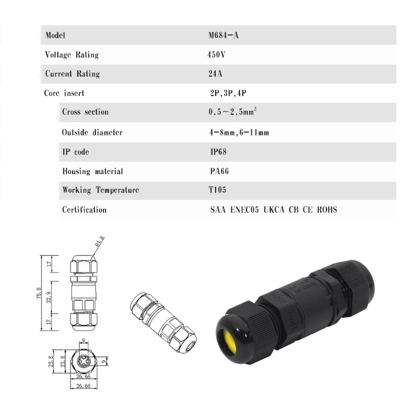 1 Pc Waterdichte IP68 Outdoor Aansluitkast Elektrische Draad Connector 2P 3P 4P M20 Plug Draad Bereik 4-8Mm, 6-11Mm