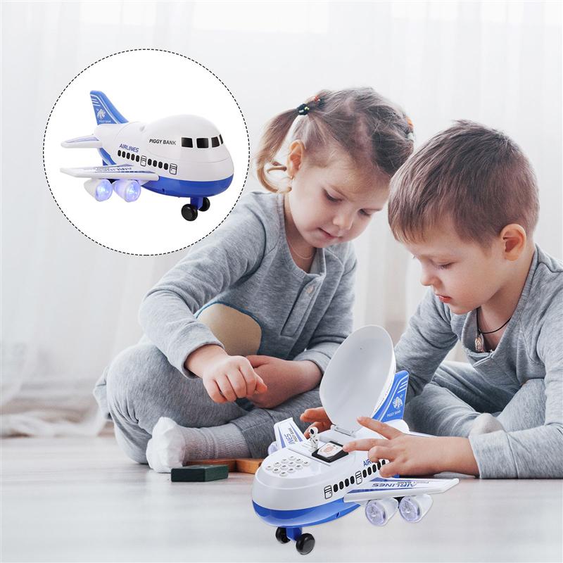 Giocattolo salvadanaio alimentato a batteria con riconoscimento facciale a forma di aereo da 1pc