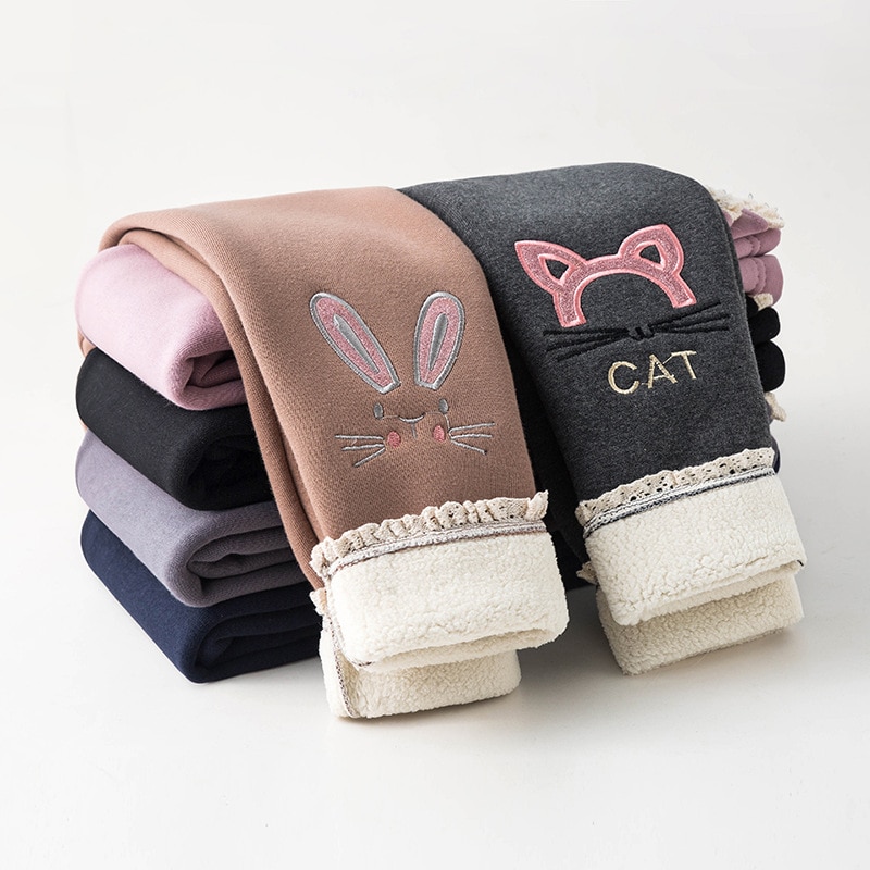 Enfants pantalons automne hiver bébé Leggings dessin animé impression solide en peluche enfants filles pantalons