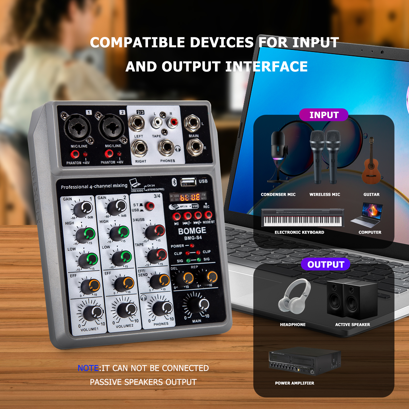 Digital 4- kanals lydmixer lydmikserpult med usb-interface stereomixere til dj-optagelse karaokebar