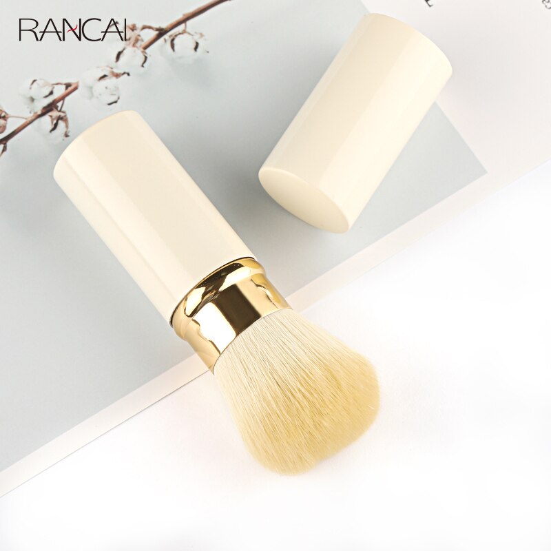 RANCAI-brocha Kabuki retráctil, 1 pieza, brocha para base en polvo, pelo sintético Beige, Mini brocha plana, herramientas cosméticas de maquillaje