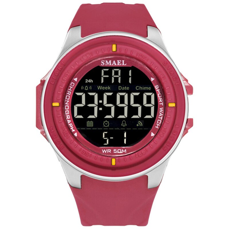 Smael relógio digital esportivo, marca de luxo, mergulho, 50m, relógios, eletrônicos, led, militar, homens, relógios de pulso casual, relógio masculino: Red