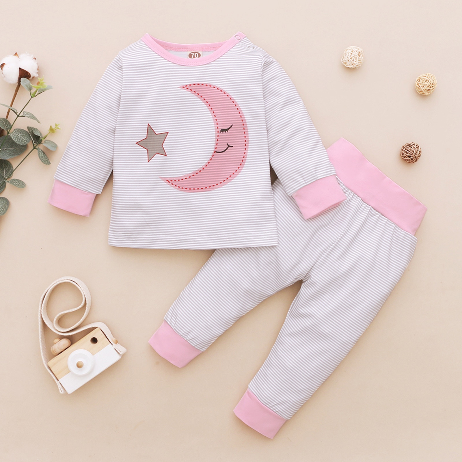 Cartoon Katoenen Pyjama Set Voor 3-18M Baby Meisjes Nachtkleding Set Lange Mouw Tops Broek Kit Herfst winter Thuis Kleding: White / 70