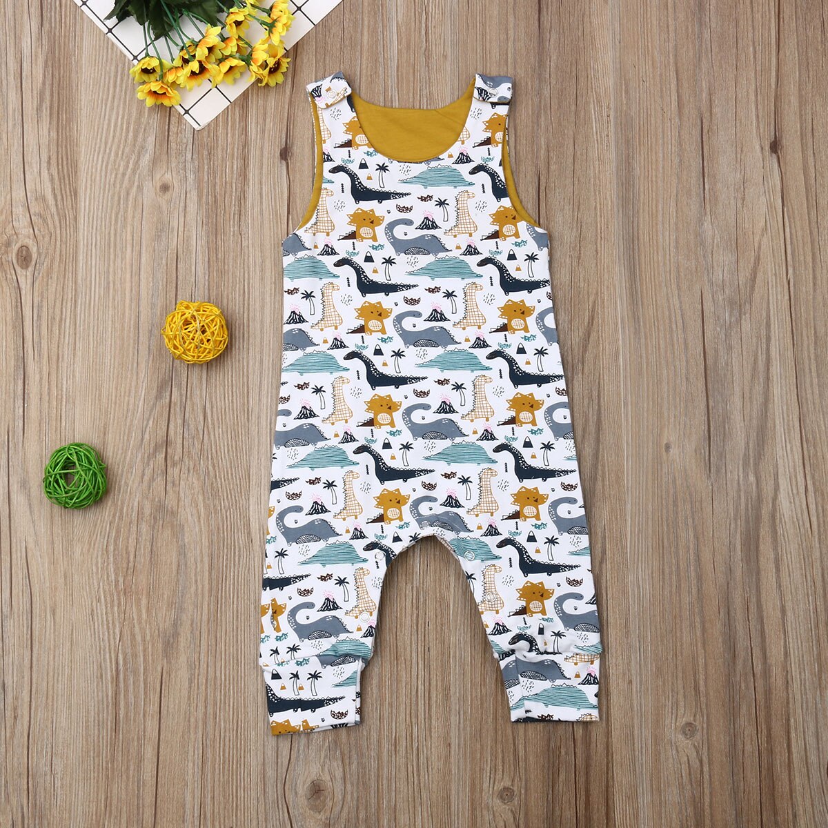 Pasgeboren Kids Baby Boy Cartoon Dinosaurus Patroon Kleding Mouwloze Jumpsuit Romper Casual Ronde Hals Playsuit Outfit 0-24 Maanden