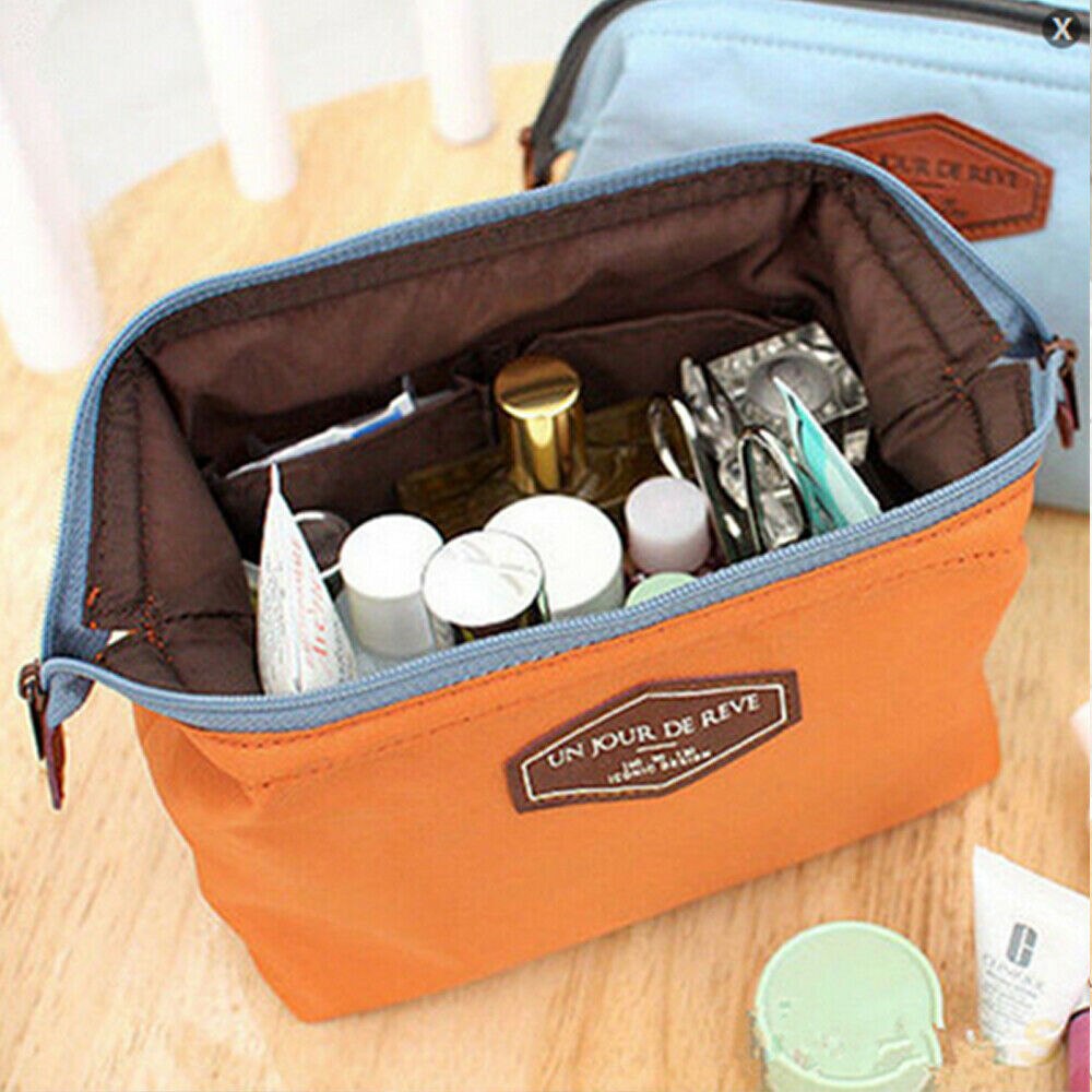 Neceser de viaje para mujer, maquillaje, bolsa de cosméticos, bolso de mano, monederos, estuche cosmético, Mini organizador de maquillaje: Naranja