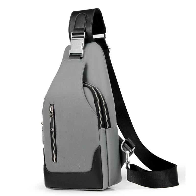 Brand Chest Pack Men Casual Shoulder Crossbody Bag USB Charging Chest Bag Waterproof Oxford Travel Sling Bag Messenger Bag Male: Gray