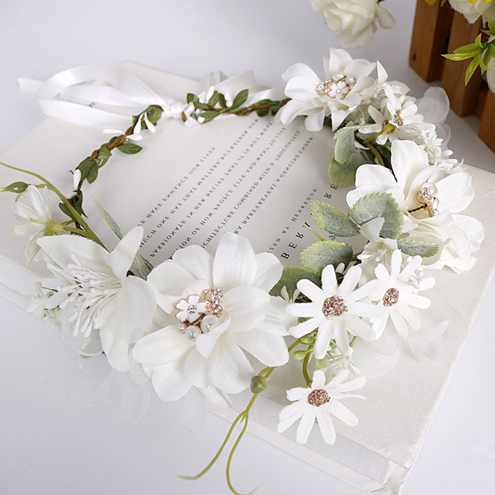 Simulatie Witte Krans Bruiloft Bloem Haarband Hoofdband Fotoshoot Hoofddeksels Rose Krans Bloem Haarband