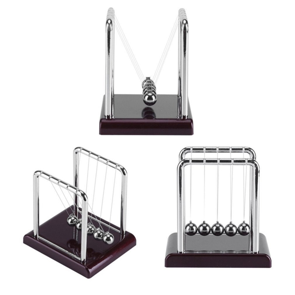 Newtons Cradle Balance Balls With Mirror Black Wooden Base Fun Gadget Pendulum For Office And Home Decoration-Mirror Ball