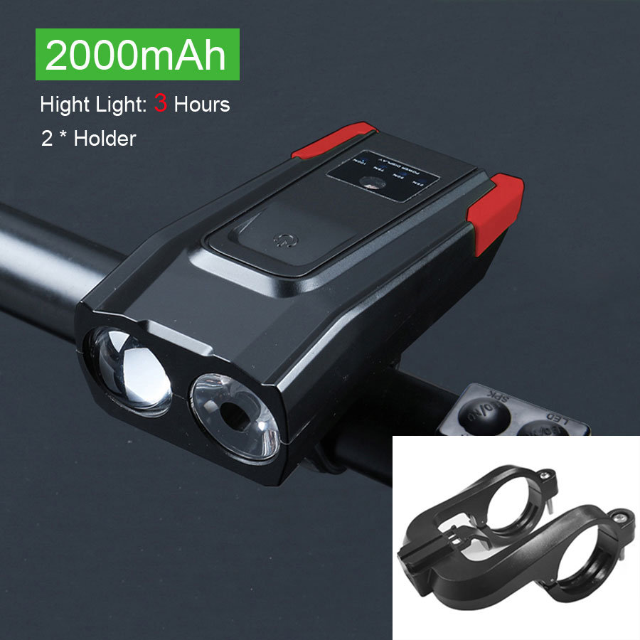 NEWBOLER Smart Induction Bicycle Lights 2 Holder Mount Chargeable Waterproof Bike Front Light LED Lamp Cycling Light With Horn: 3hrs Red 2 Holder