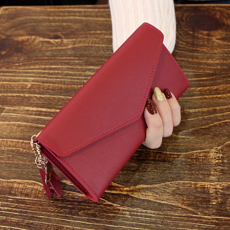 Brand Leather Women Wallet Hasp Solid Color Card Bags Long Female Purse 5 Colors Ladies Wallet Billetera: Red