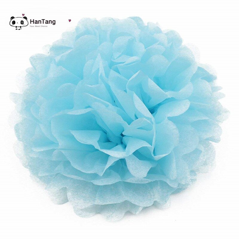 10 st 20cm hängande silkespapper pom poms papper blomboll hem trädgård gör-det-själv bröllopsrum dekoration fest layout tillbehör 6 zsh 014: Ljusblå